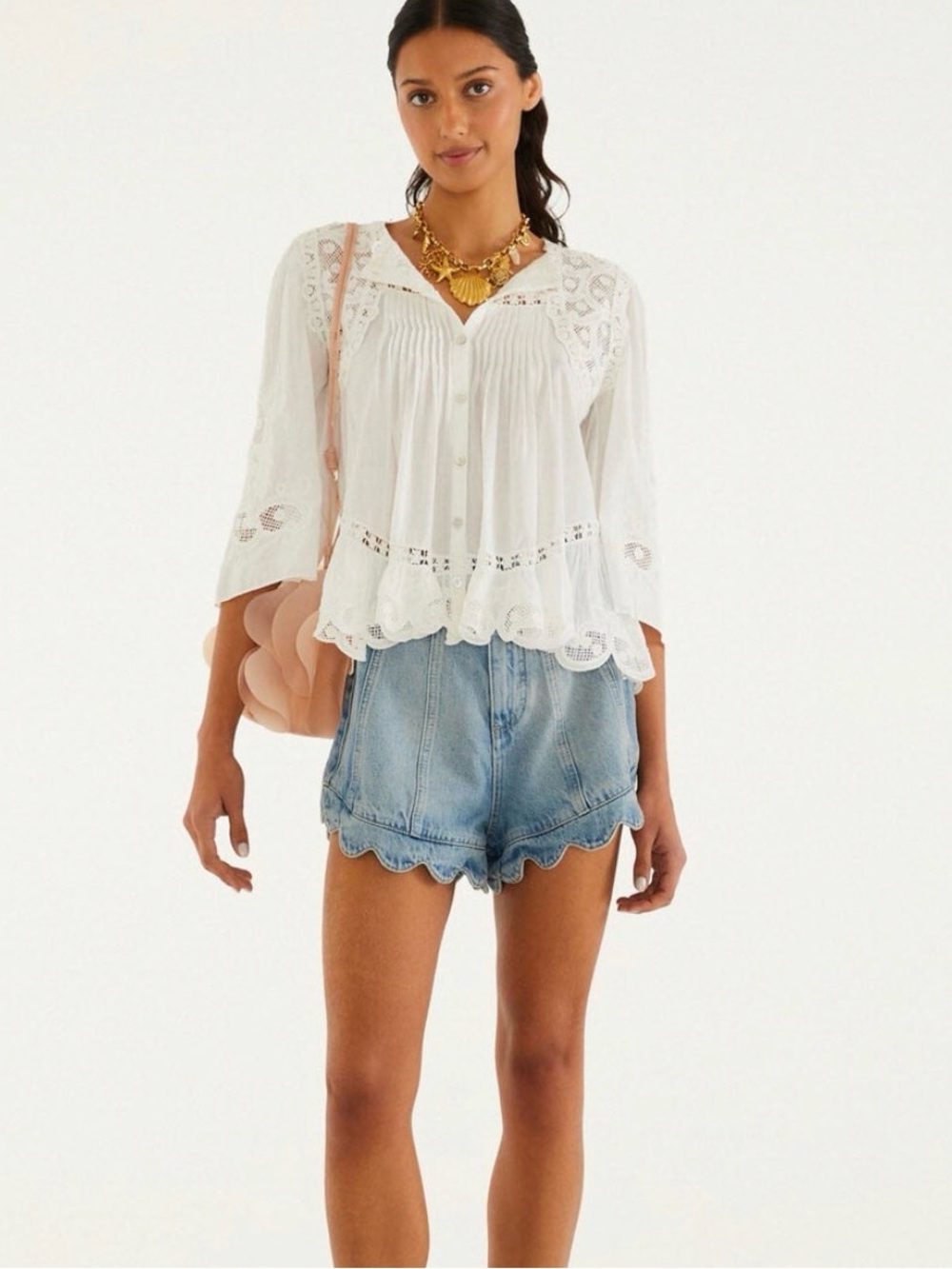 NWT Farm Rio Light Denim Romantic Wavy Hem Shorts - Size 25